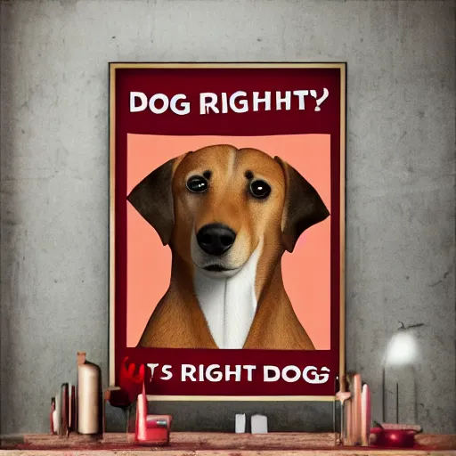 Prompt: dogs have rights poster