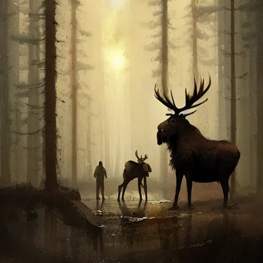 Prompt: combination of moose and man by greg rutkowski