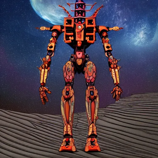 Image similar to spacepunk organic biomech living evangelion giant robot, made of spikes, lovecraftian, fullbody concept, surrounded by dunes, evil