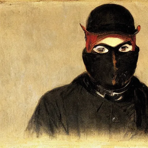 Image similar to portrait of a masked vigilante by alfred stevens