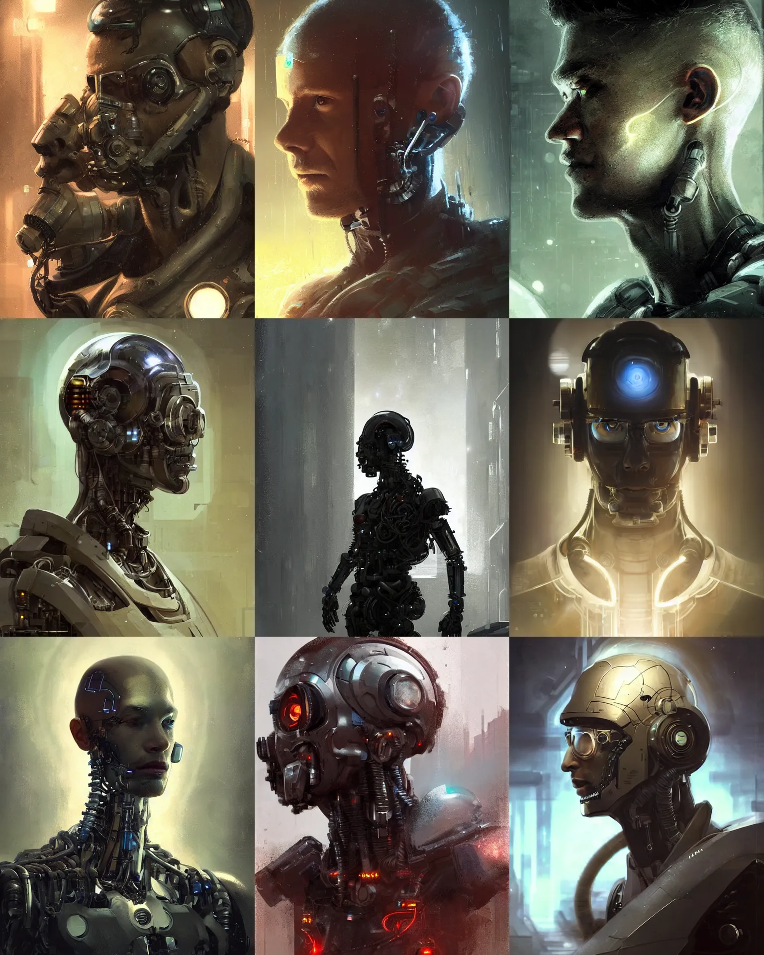 Image similar to a laboratory technician man with cybernetic enhancements seen from a distance, scifi character portrait by greg rutkowski, craig mullins, 1 / 4 headshot, cinematic lighting, dystopian scifi outfit, profile picture, mechanical, cyborg, half robot