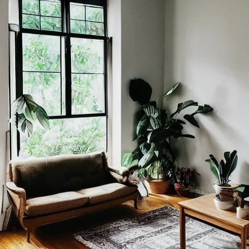 Image similar to a living room with plants and speakers and a painting on the wall, featured on tumblr, light and space, sanctuary, soft light, aesthetic