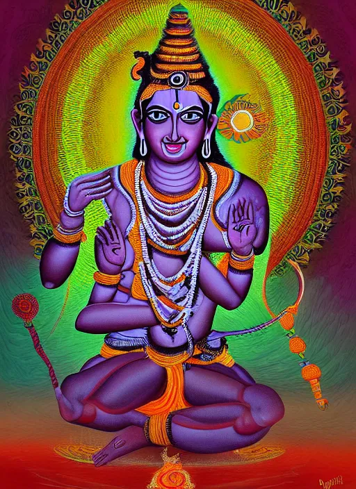 Prompt: digital visionary painting, hindu art, masterpiece, lord shiva creates the world with his primordial om, realistic, highly detailed, post produced