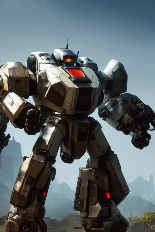 Image similar to mechwarrior 5 : mercenaries mech megaman transformer robot boss tank engine game octane render, 4 k, hd 2 0 2 2 3 d cgi rtx hdr style chrome reflexion glow fanart, global illumination ray tracing hdr fanart arstation by ian pesty pixar and disney unreal zbrush central hardmesh