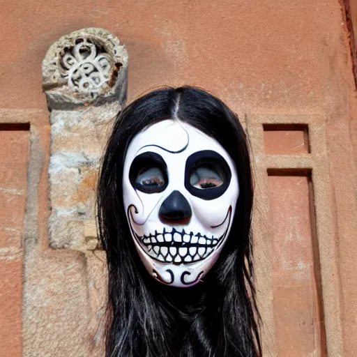 Prompt: la muerte mask with sardinia's traditional female dress