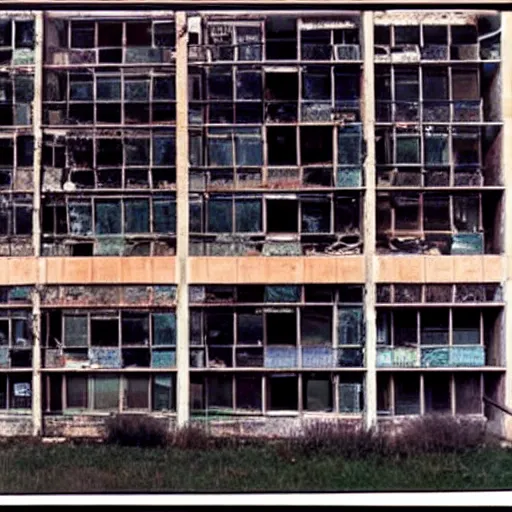 Prompt: abandoned 1 9 6 0 s computer complex, autochrome