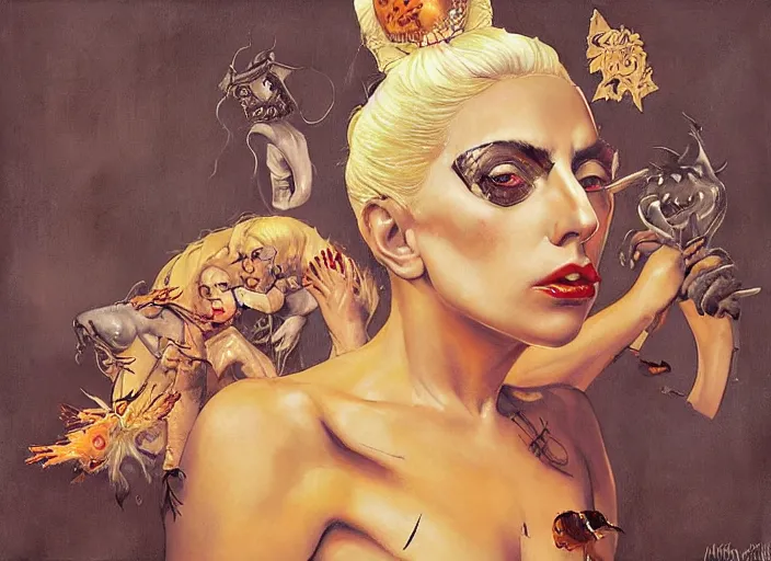 Prompt: lady gaga painting carved in amber by chiara bautista and norman rockwell and greg rutkowski weta studio