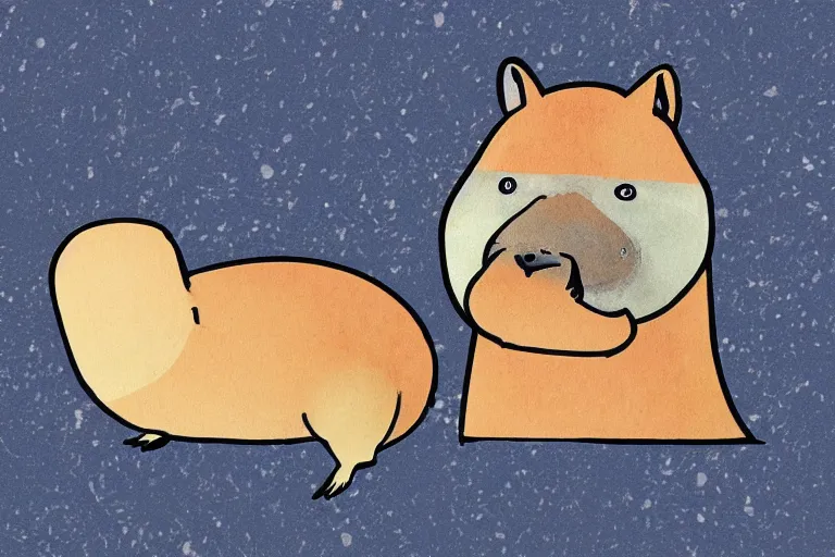 Prompt: a masterpiece illustration of a funny capybara for a sticker