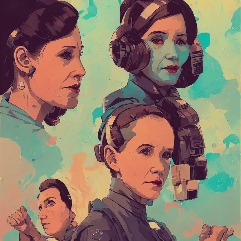 Prompt: leia organa profile picture by Sachin Teng and Laurie Greasley, asymmetrical, positive vibes, Organic Painting, digital art, trending on artstation, Matte Painting, geometric shapes, hard edges, realism, graffiti, street art:2 by Sachin Teng:4, by Laurie Greasley:2