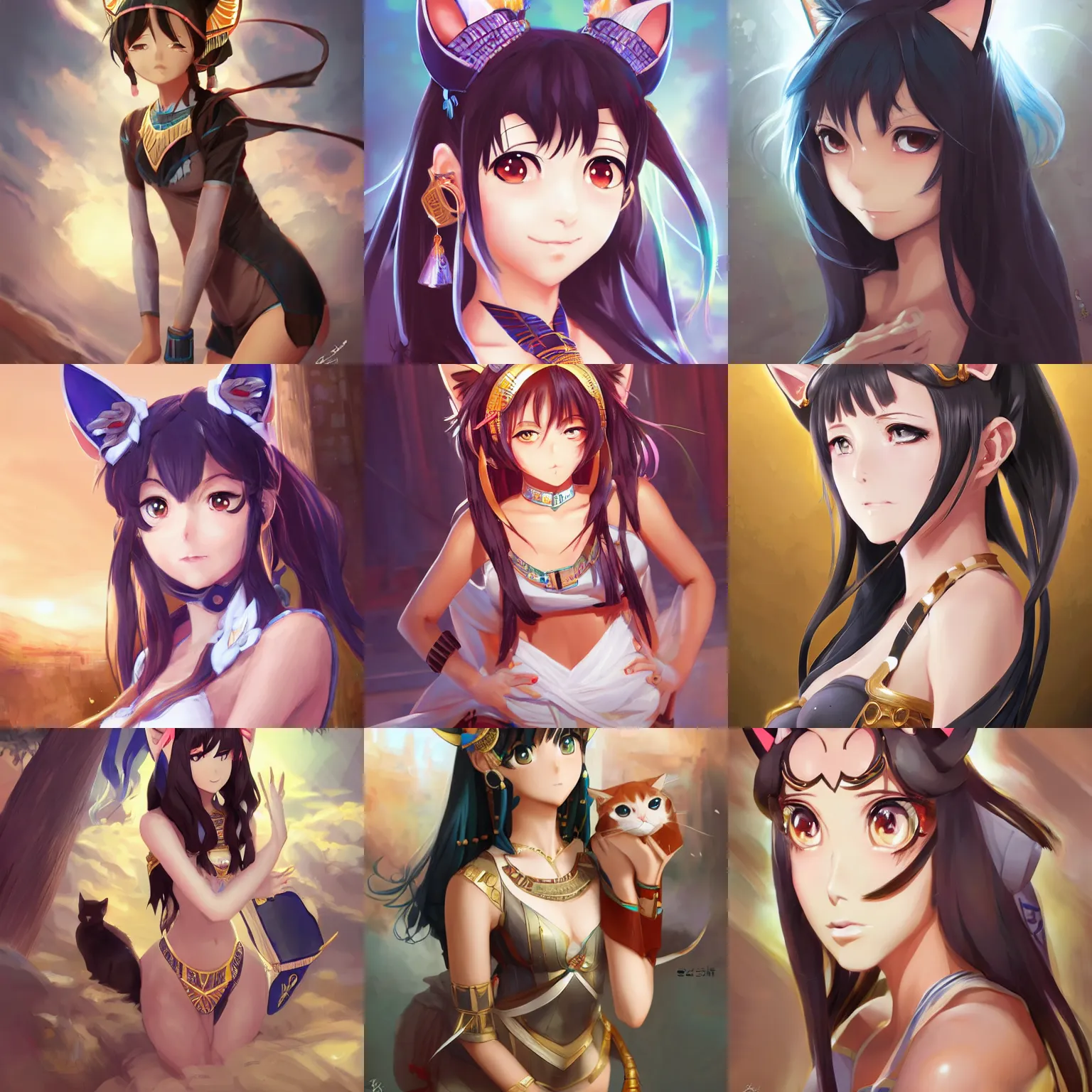 Prompt: An anime portrait of Ssunbiki as an Egyptian girl with cat ears, by Stanley Artgerm Lau, WLOP, Rossdraws, James Jean, Andrei Riabovitchev, Marc Simonetti, and Sakimichan, tranding on artstation