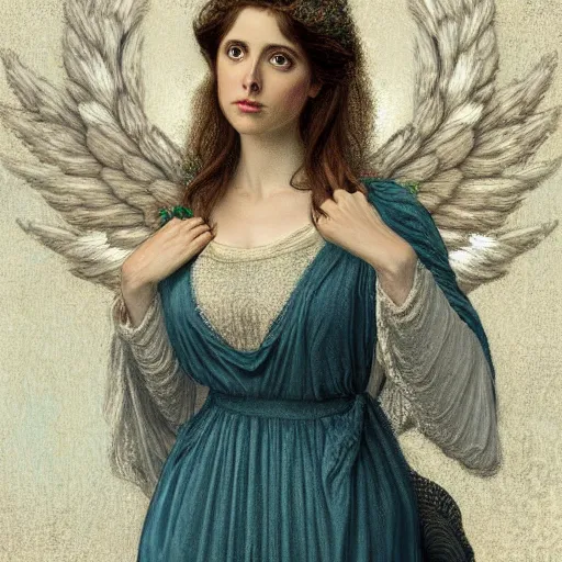 Prompt: alison brie as an angel, detailed digital painting, pre - raphaelite, intricate