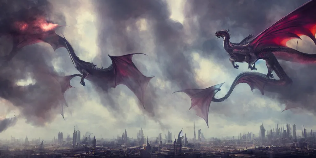 Prompt: muted colorful smoke, smoke reminiscent of racing dragons shape with outstretched wings, low energy, tense, futuristic city backdrop, cgsociety, HDR