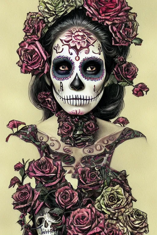 Image similar to Illustration of a sugar skull day of the dead girl, art by Ted Nasmith