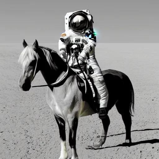 Prompt: A photograph of a horse on top of an astronaut, animal up and human down