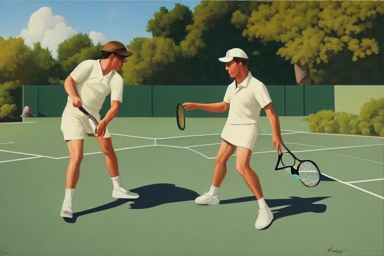 Image similar to two men playing tennis, summer afternoon, kenton nelson