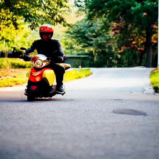 Image similar to photo of custom scooter meetup, golden hour, tuning, 5 0 cc, 7 5 cc, 1 2 5 cc, yoshimura exhaust, leovince, race scooter, 8 5 mm pentax, f / 1. 3