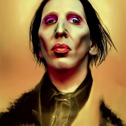 Image similar to clear portrait of marilyn manson holding a coffin, golden hour background, cottagecore!!, hyper detailed, character concept, full body, dynamic pose, intricate, elegant, highly detailed, digital painting, artstation, concept art, smooth, sharp focus, illustration, art by artgerm and greg rutkowski and alphonse mucha