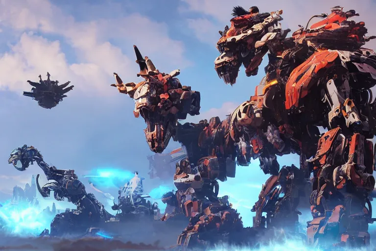 Image similar to scrapper machine mecha animal beast robot of horizon forbidden west horizon zero dawn bioluminiscence global illumination ray tracing hdr fanart arstation by sung choi and eric pfeiffer and gabriel garza and casper konefal