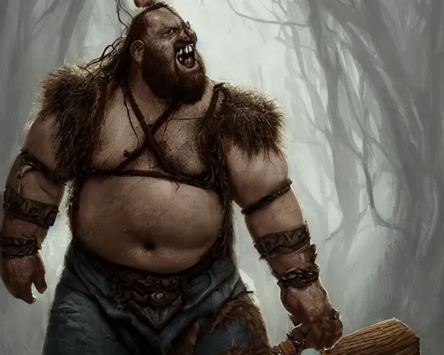 Image similar to paul walter hauser as an orc berserker, fantasy art, d & d, extremely detailed, high quality, award - winning,