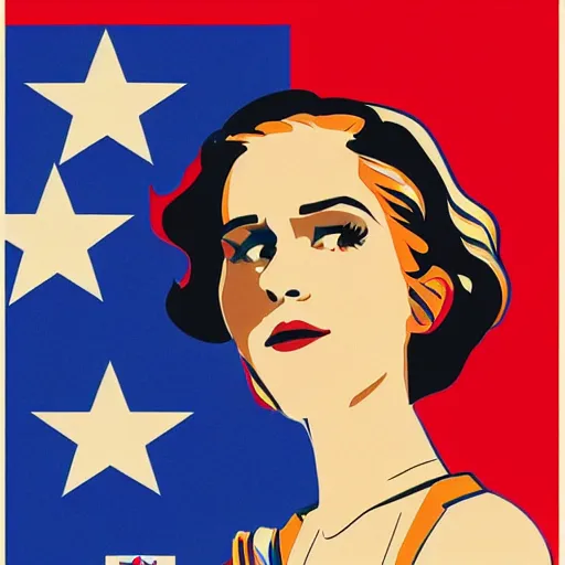 Prompt: marina and the diamonds and emma watson as a soviet union communist propaganda poster