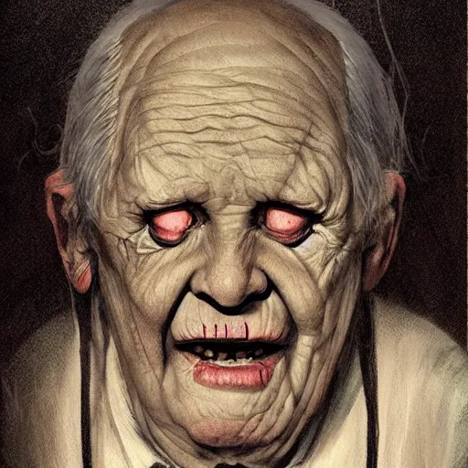 Prompt: Destiny Millns, horror movie poster art, an old man who is a cannibal locked in a room, by Francisco Goya, dirk dziminrsky and Marco Mazzoni