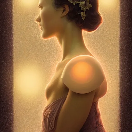 Prompt: symmetry!! portrait of a woman, cottagecore!!, mushroom head!! glowing lights!! intricate, fractal!!, elegant, highly detailed, digital painting, artstation, concept art, smooth, sharp focus, illustration, art by artgerm and greg rutkowski and alphonse mucha