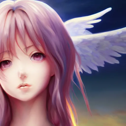 Prompt: an oil painting of a beautiful anime girl with angel wings, by artgerm, hd, hdr, ue 5, ue 6, unreal engine 5, cinematic 4 k wallpaper, 8 k, ultra detailed, high resolution, artstation, award winning