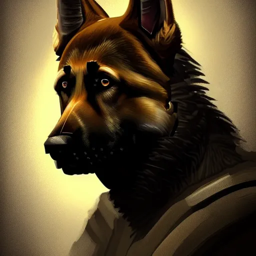 Image similar to a wounded humanoid german shepherd beast - man in military style, sitting on the bed, highly detailed portrait, digital painting, artstation, concept art, smooth, sharp foccus ilustration, artstation