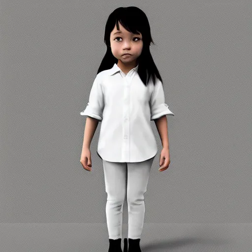 Image similar to a little girl wearing a white shirt and black pants, concept art by xi gang, trending on instagram, neo - dada, official art, iso 2 0 0, rendered in maya,