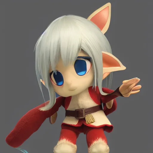 Image similar to cute fumo plush of an elven scout who can see a leaf fall from 2 km away, character design, vray caustics