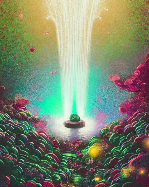 Image similar to organic spring fountain garden bokeh sparkles alena aenami rossdraws ferdinand knab oceanic underwater aura