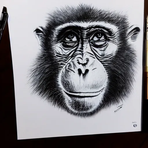 Prompt: monkey, Ballpoint pen art