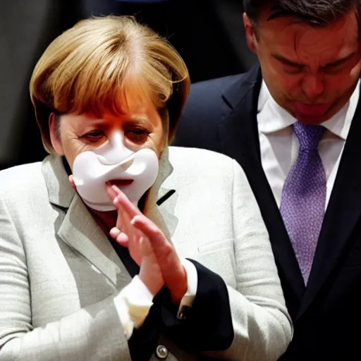 Prompt: angela merkel snorting cocaine in church