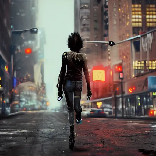 Prompt: a grungy cyborg kitten walks in NYC street in a rainy day among other people, led lights around the place, digital painting, ultra detailed, unreal engine 5,