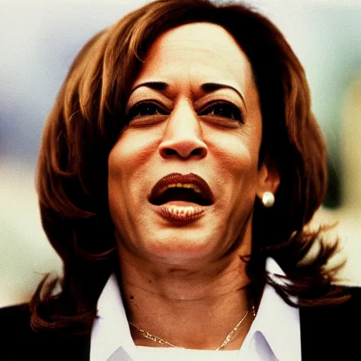 Image similar to Kamala Harris on steroids, 1990s street performer