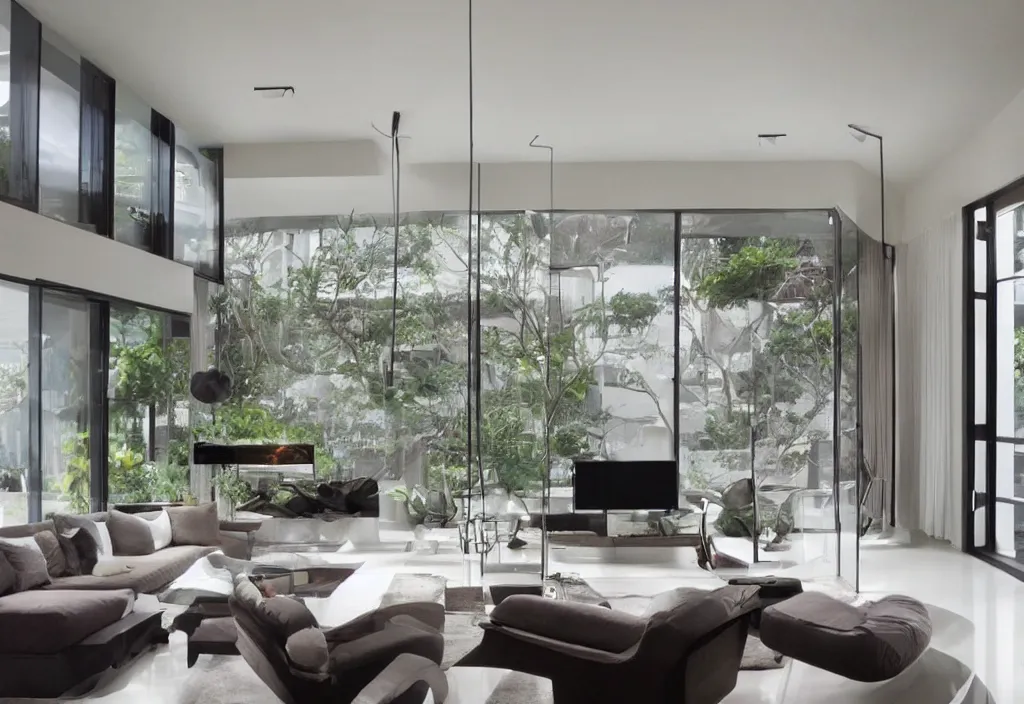 Image similar to a modern interior design, living room, residential design, floor - to - ceiling windows, by gracinha viterbo, trending ，