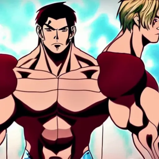 Image similar to Still of Chris Hemsworth with a very muscular body type, anime art, anime style