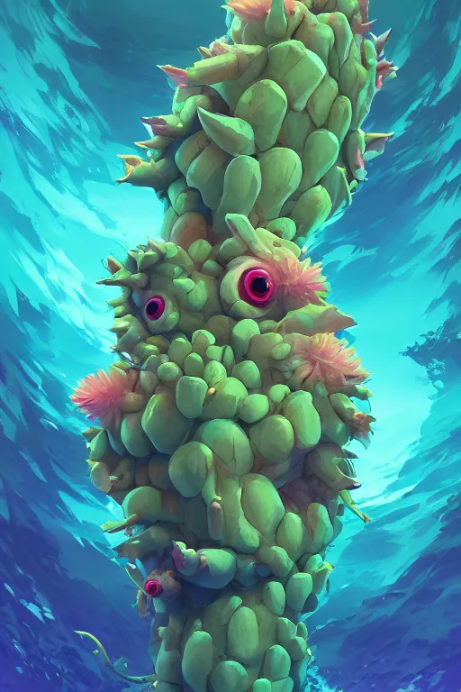 Image similar to creature animal sushi cristal very big eye roots cactus elemental flush of force nature micro world fluo fishscale, behance hd by jesper ejsing, by rhads, makoto shinkai and lois van baarle, ilya kuvshinov, rossdraws global illumination