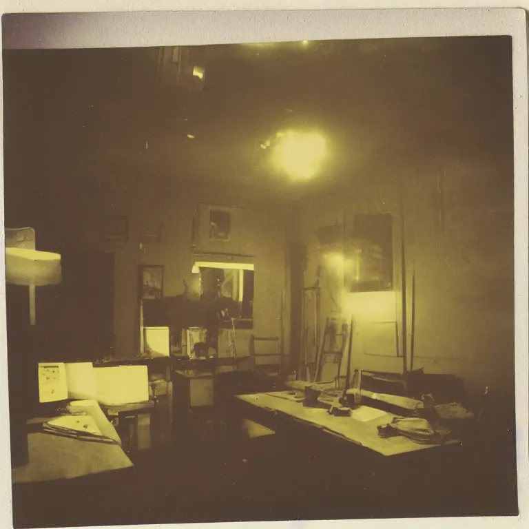 Image similar to atmospheric polaroid photo of the backrooms, yellow lighting