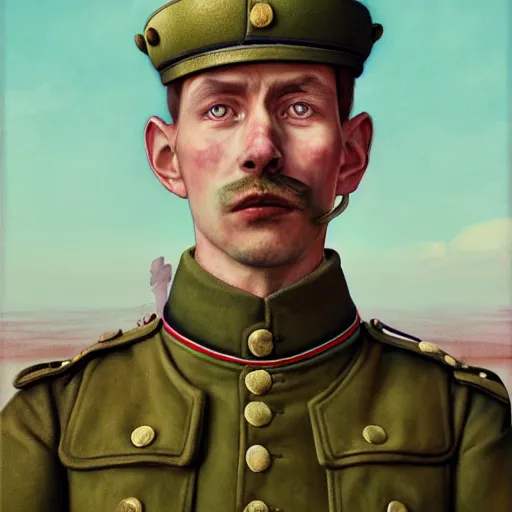 Prompt: man staring from afar dressed in german war uniform:: by Martine Johanna and Simon Stålenhag and Chie Yoshii :: dynamic, particulate, pastel colors, intricate, elegant, highly detailed, centered, artstation, smooth, sharp focus, octane render, 3d