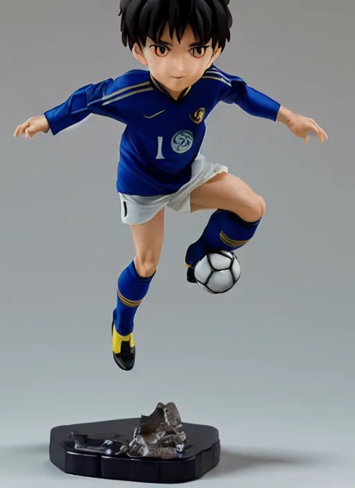 Image similar to chibi captain tsubasa anime figurine, soccer, art by gerald brom, greg rutkowski and artgerm and james jean and zdzisław beksinski, unreal engine, studio lighting