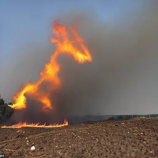 Image similar to Flames erupted from the cracks in the ground as billowing cyclones began to mar the formerly cloudless sky