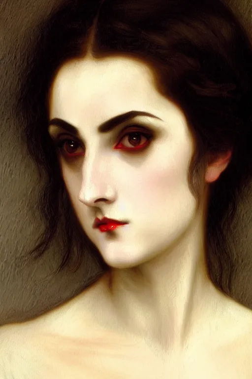 Image similar to victorian vampire black hair, painting by rossetti bouguereau, detailed art, artstation