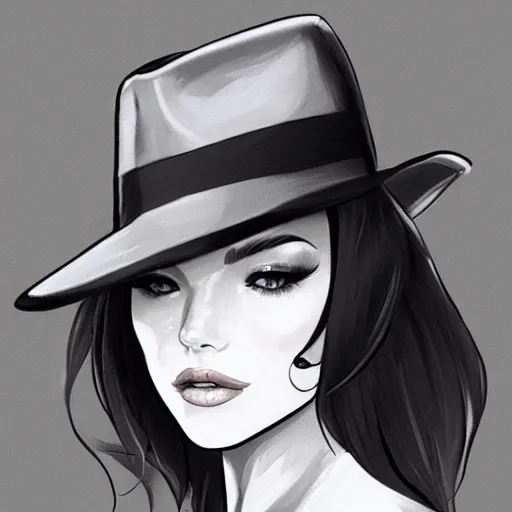 Prompt: noir detective and a fedora, front view, raining, Artwork by Artgerm