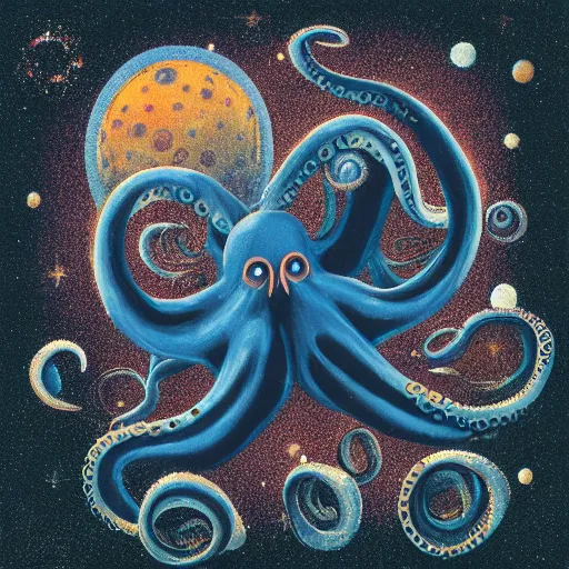 Prompt: an octopus giving birth to the universe