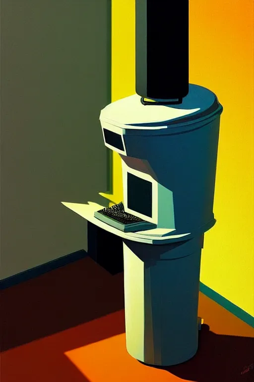 Image similar to the trashcan is actually a person wearing oculus and digital glitch head edward hopper and james gilleard zdzislaw beksisnski higly detailed