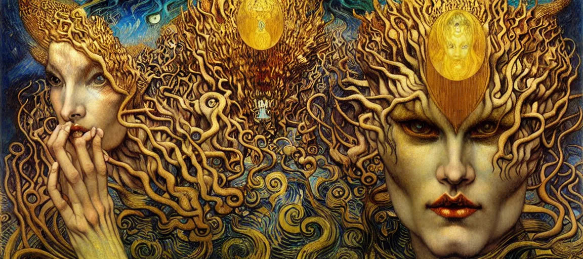 Image similar to Divine Chaos Engine by Karol Bak, Jean Delville, William Blake, Gustav Klimt, and Vincent Van Gogh, symbolist, visionary