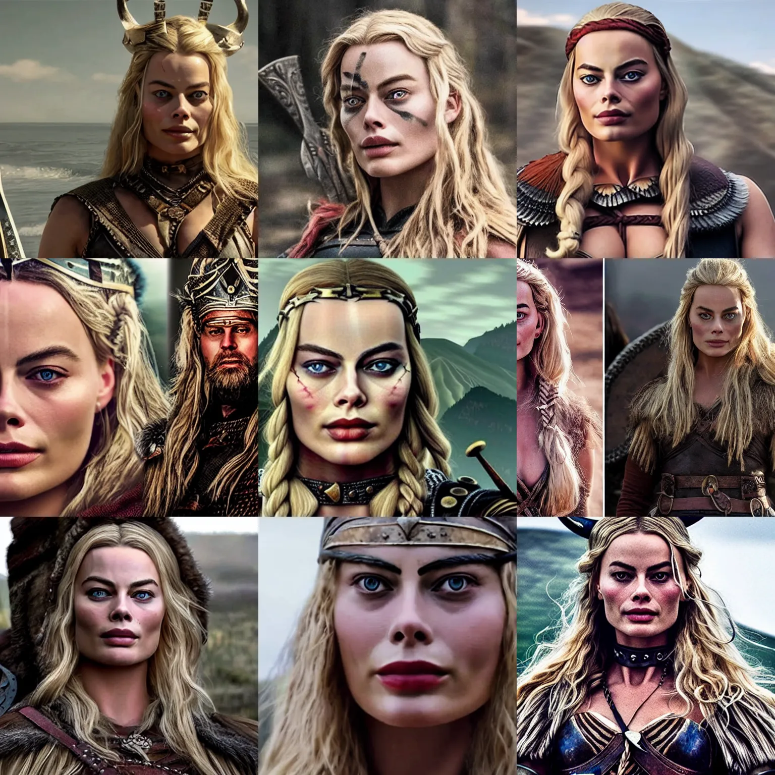 Prompt: realistic deep fake of margot robbie, viking warrior