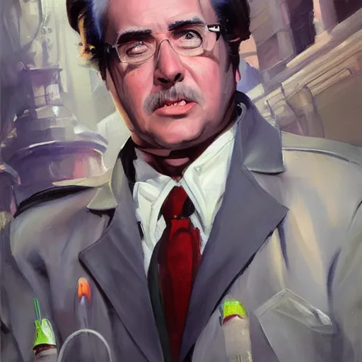 Image similar to greg manchess portrait painting of ghostbuster dr. raymond stantz overwatch character, medium shot, asymmetrical, profile picture, organic painting, sunny day, matte painting, bold shapes, hard edges, street art, trending on artstation, by huang guangjian and gil elvgren and sachin teng