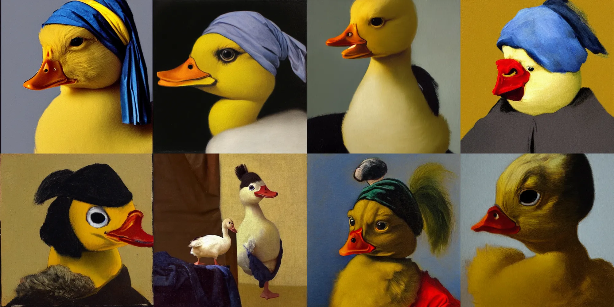 Prompt: a portrait of donald ducky looking angry, in the style of johannes vermeer